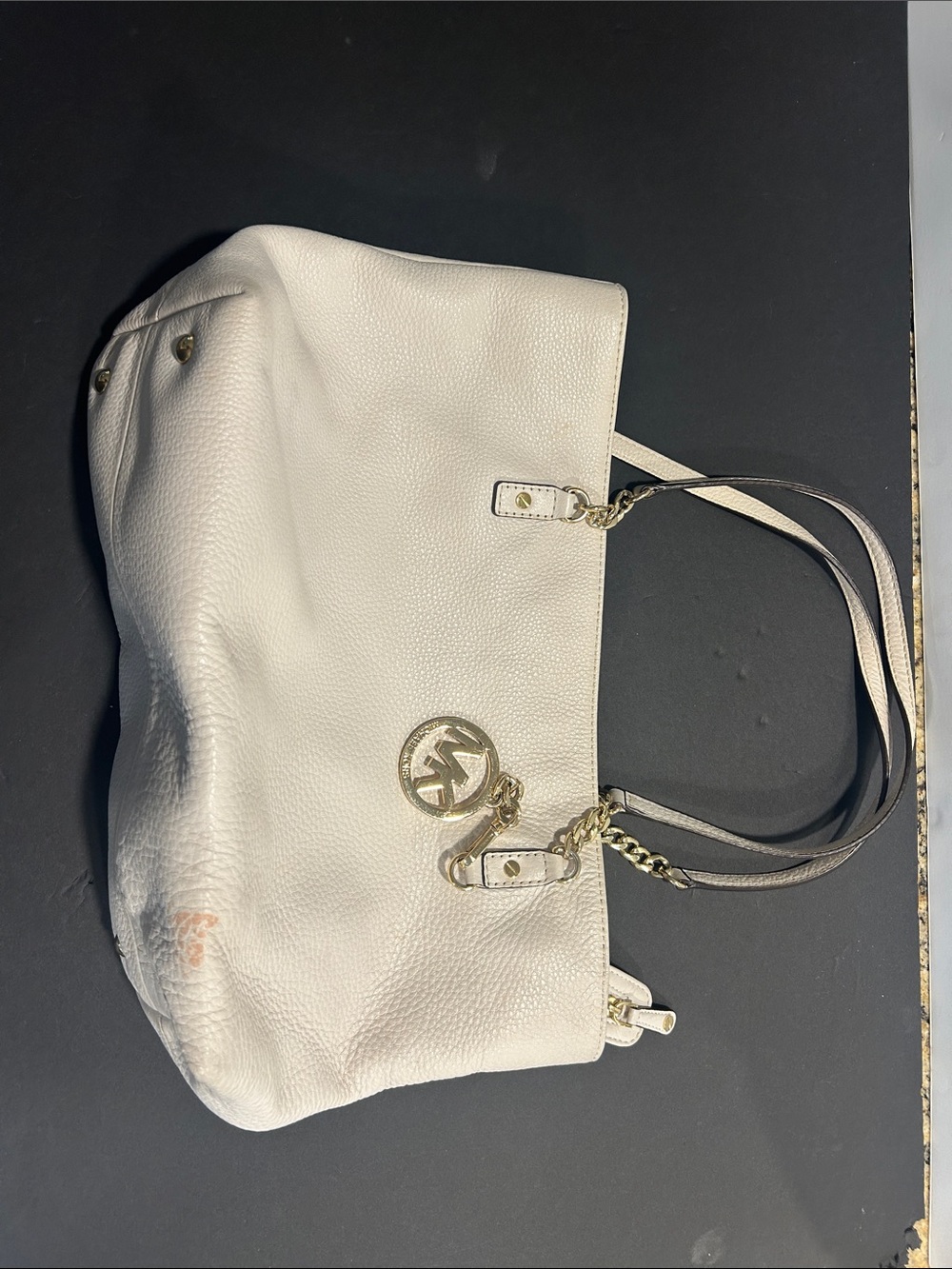 Michael Kors Cream Pebbled Leather Shoulder Tote with Gold Hardware